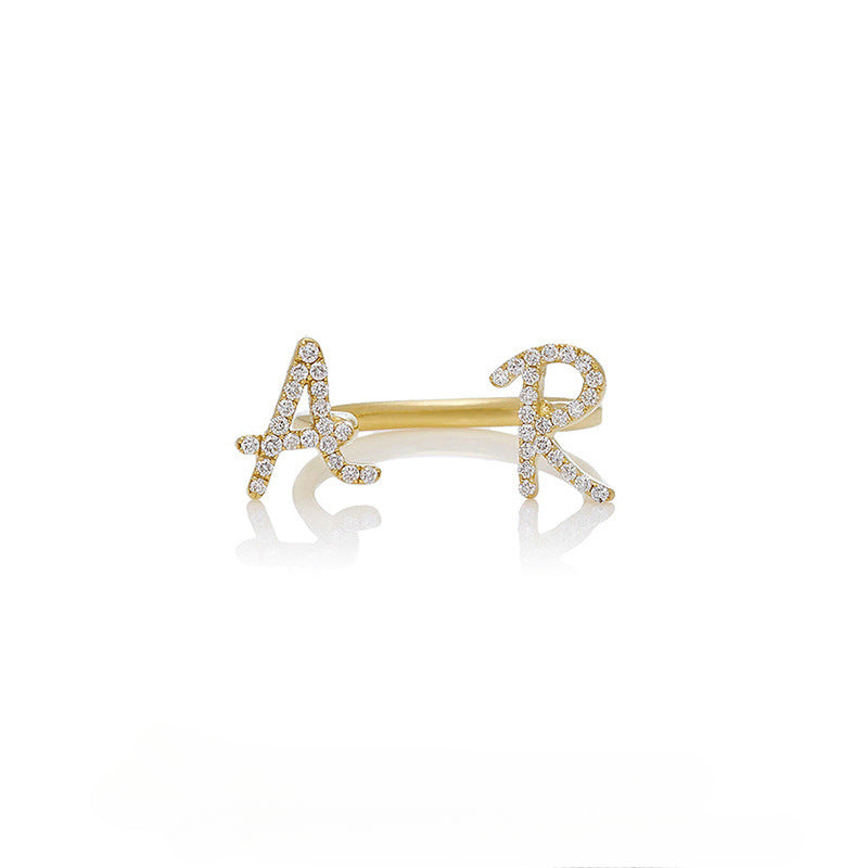 Design two initial capital letters opening stylish and simple 925 silver ring for women