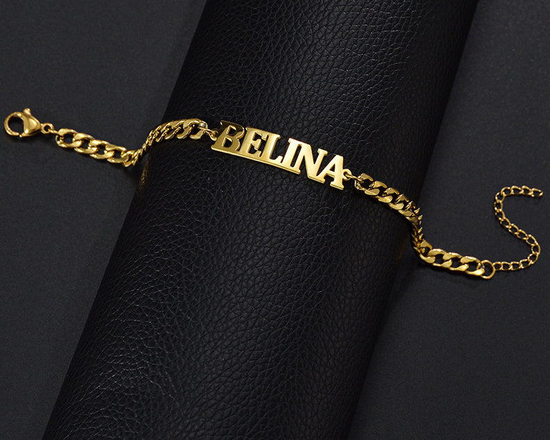 Hot sale titanium steel Cuban men's thick chain DIY letter name bracelet jewelry trend