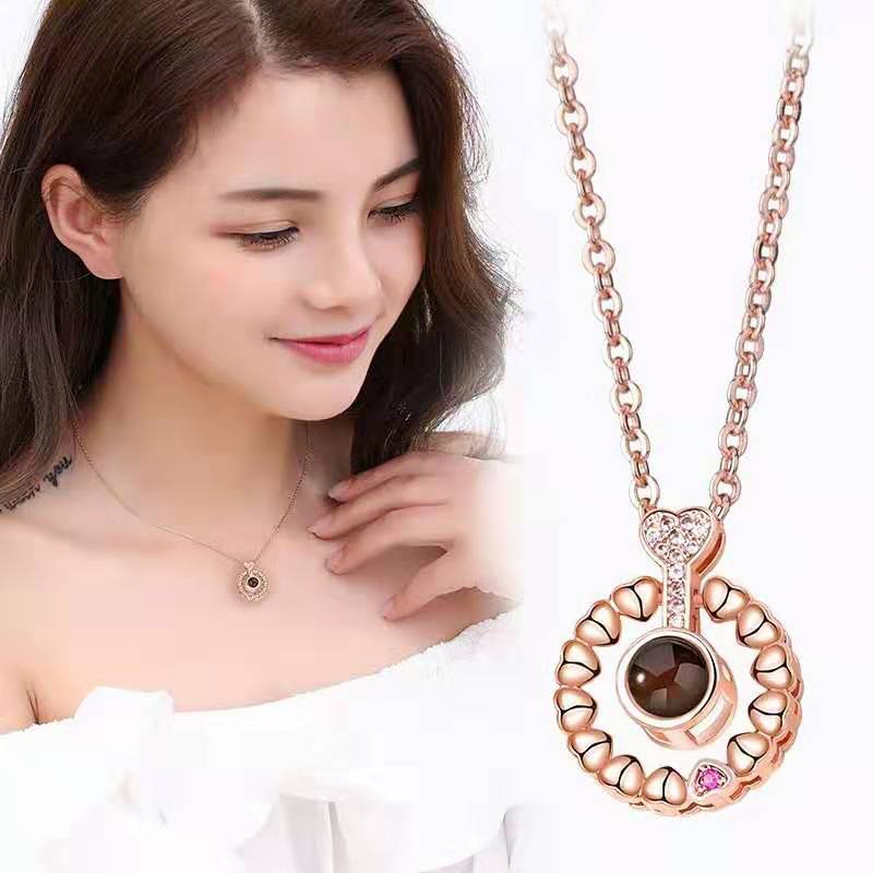 100 languages I love you projection necklace customized photo heart-shaped pendant Internet celebrity same clavicle chain