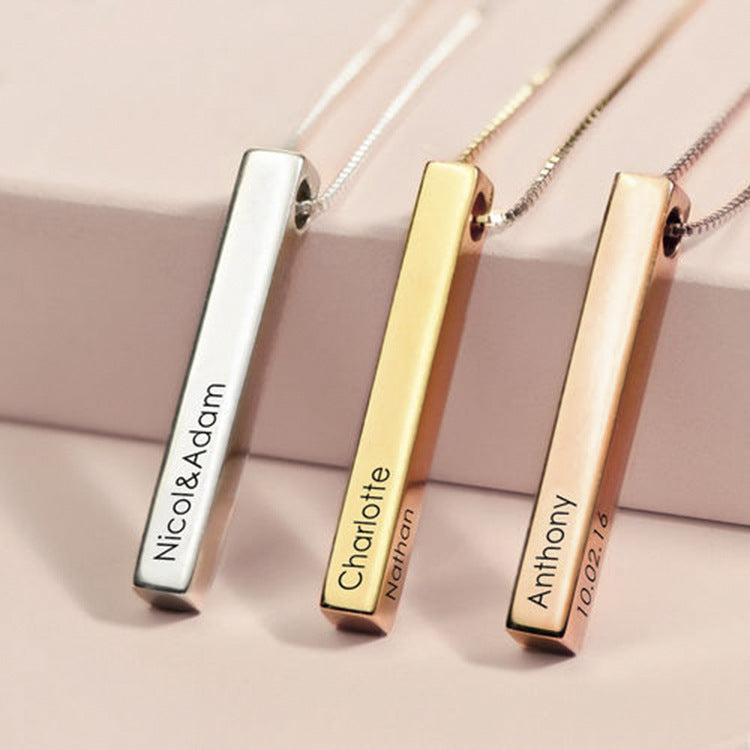 Rectangle Cool Girl Simple Pendant S925 Sterling Silver Necklace Clavicle Chain Student Japanese and Korean Versatile Women