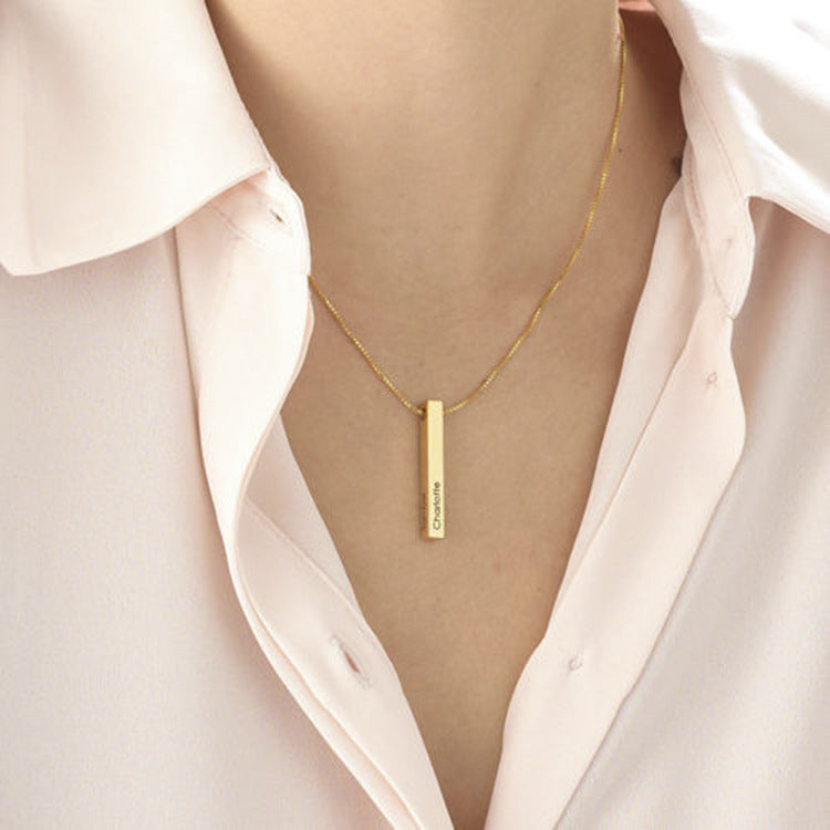 Rectangle Cool Girl Simple Pendant S925 Sterling Silver Necklace Clavicle Chain Student Japanese and Korean Versatile Women