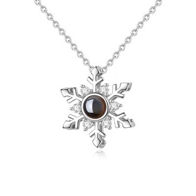 "100 Languages 'I Love You' Snowflake Necklace, featuring a nano projection pendant. Perfect for Valentine's or birthday gifts."