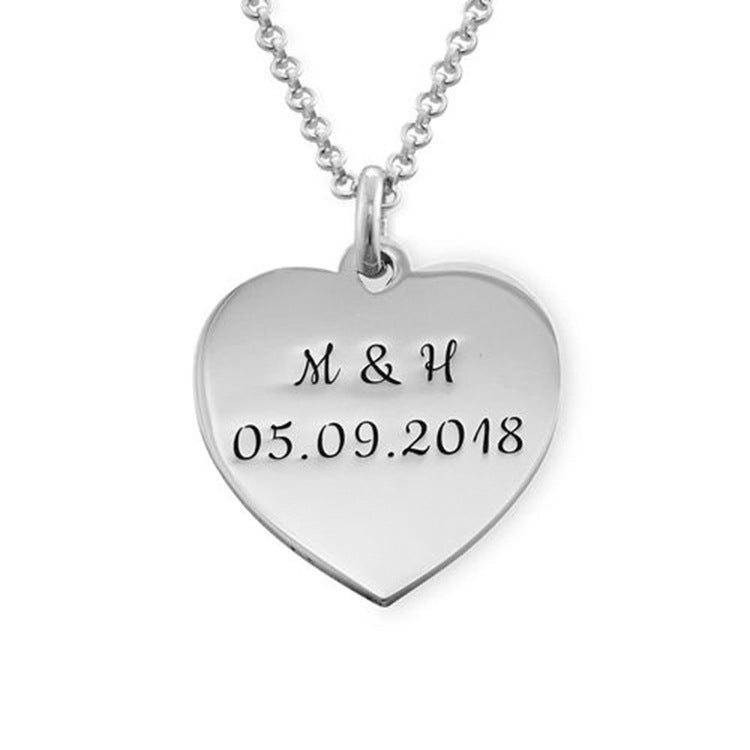 S925 sterling silver heart couple necklace, customizable with letters.