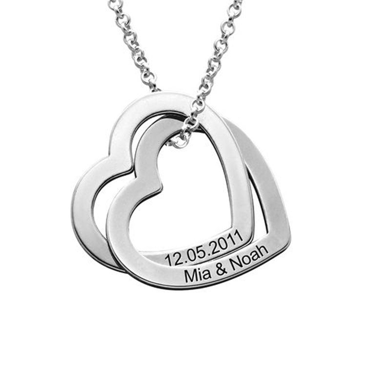 Sterling silver heart-shaped love pendant necklace with custom engraving and sparkling zircon. Trendy, versatile Korean style.