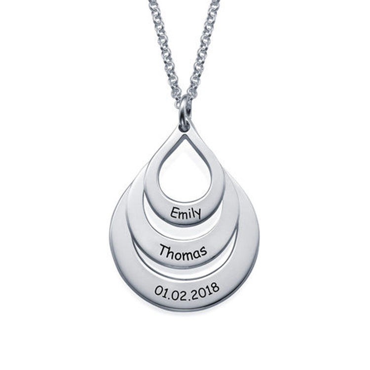 Customized hollow water drop pendant necklace with personalized engraving, perfect for adding a unique touch to your jewelry collection