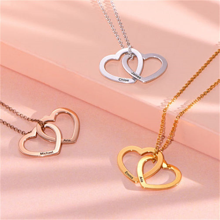 Sterling silver heart-shaped love pendant necklace with custom engraving and sparkling zircon. Trendy, versatile Korean style.