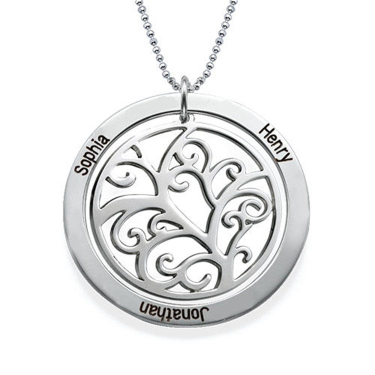 Tree of Life Necklace in Sterling Silver for Men and Women. Trendy silver pendant with customizable engraving for personalized jewelry.