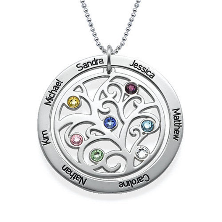 Tree of Life Necklace in Sterling Silver for Men and Women. Trendy silver pendant with customizable engraving for personalized jewelry.