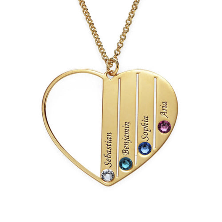 Custom 925 silver heart necklace with engraved hearts and gemstones. Perfect birthday gift