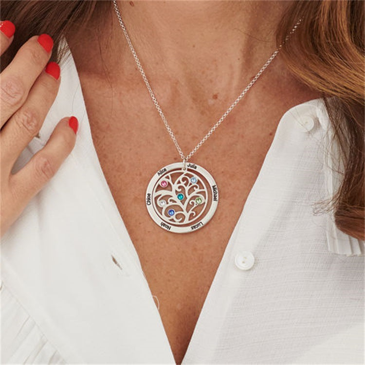 Tree of Life Necklace in Sterling Silver for Men and Women. Trendy silver pendant with customizable engraving for personalized jewelry.