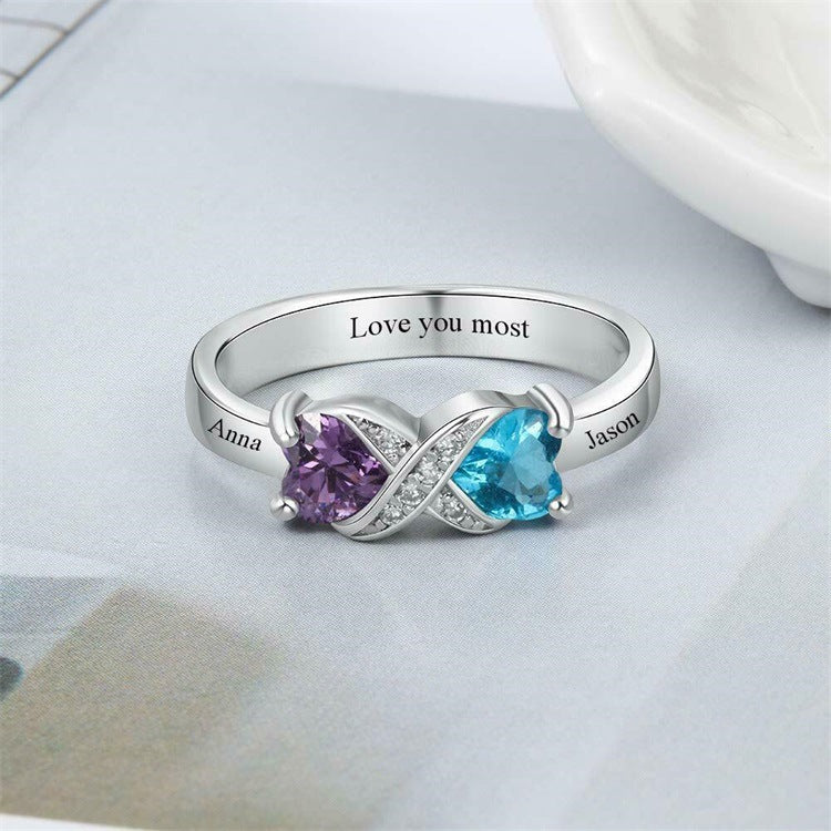 Sterling silver couple rings with diamonds, perfect Valentine's Day gift. Customizable with engraving, ideal for commemorative occasions.