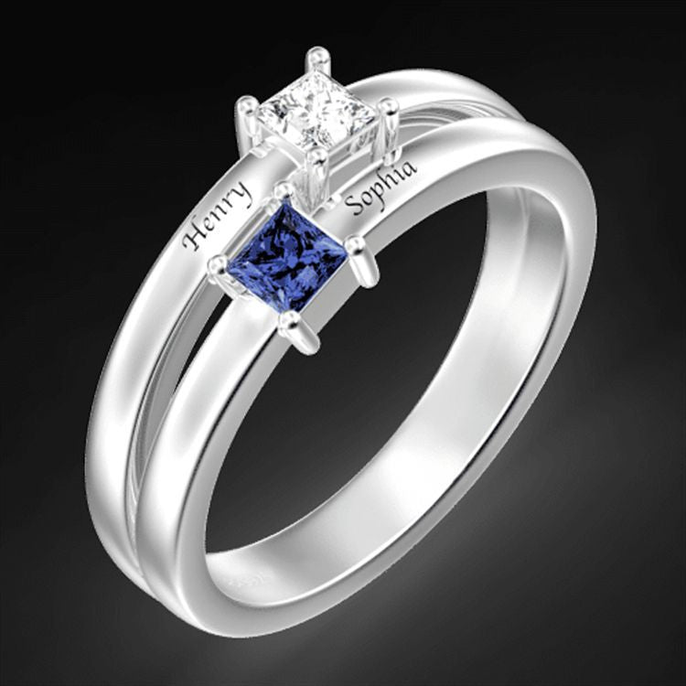 Popular Birthday Stone Women's Men's Ring Simple Silver Couple Wedding Ring Customized Engraving
