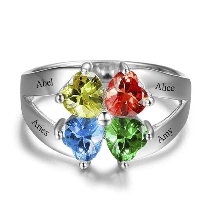 Ring 925 silver custom lettering for men and women, birthstone couple ring, one custom.