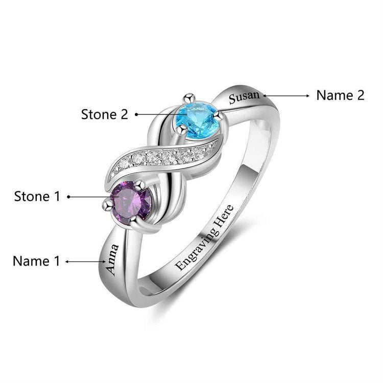 hot-selling hand-set birthstone zircon and engraved name ring women's hand jewelry