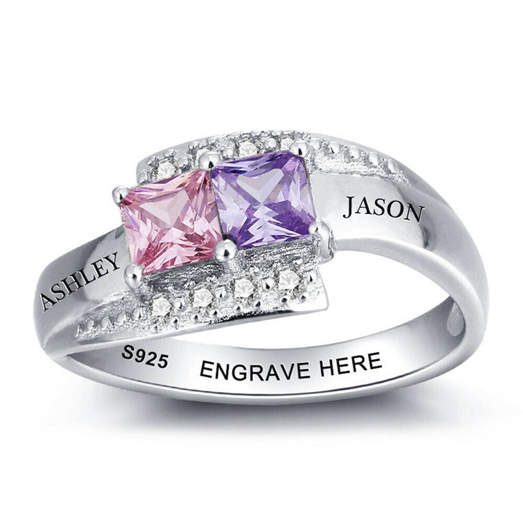 Personalized Engraved Diamond Ring - Simple Design