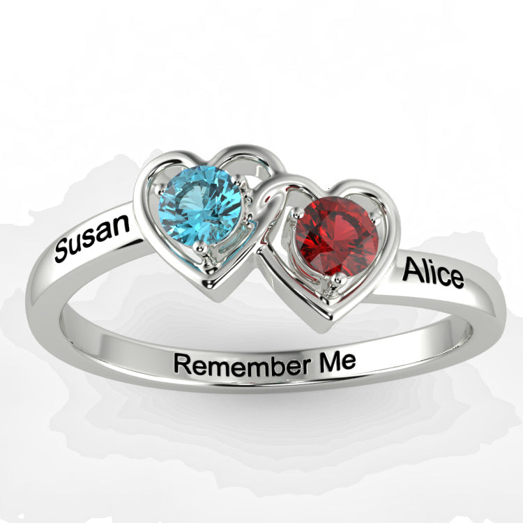 925 birthstone ring for men and women, diamond proposal engagement ring, Japanese-Korean style, engraved birthday gift.