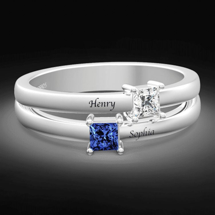 Popular Birthday Stone Women's Men's Ring Simple Silver Couple Wedding Ring Customized Engraving
