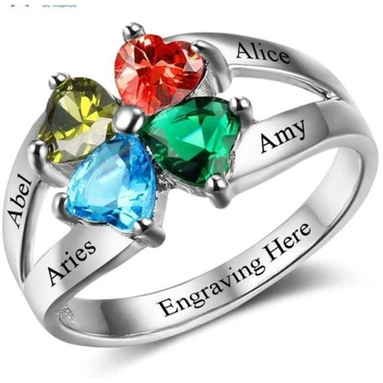 Ring 925 silver custom lettering for men and women, birthstone couple ring, one custom.