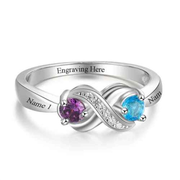 hot-selling hand-set birthstone zircon and engraved name ring women's hand jewelry