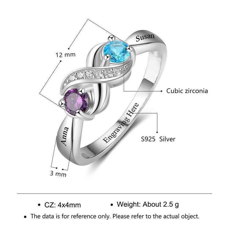 hot-selling hand-set birthstone zircon and engraved name ring women's hand jewelry