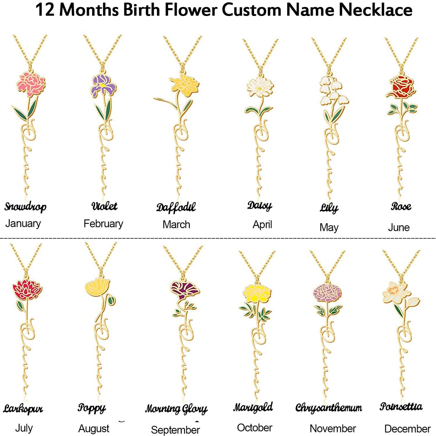 Personalized Birth Flower Necklace | December Birthstone Jewelry | Ideal Gift for Women and Sisters