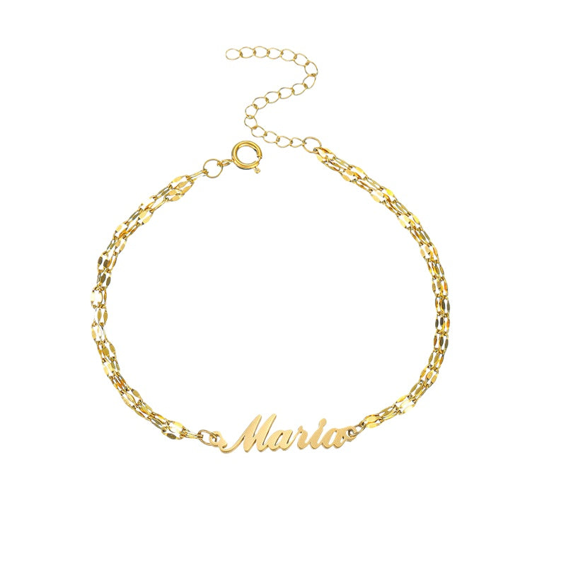 Hot-selling DIY letter name bracelet for women, personalized double-layer titanium steel stacking jewelry.
