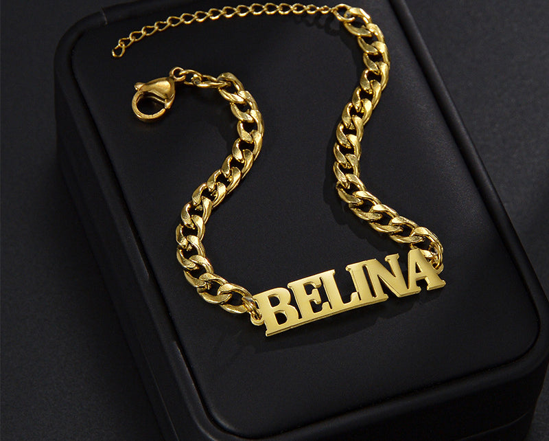 Hot sale titanium steel Cuban men's thick chain DIY letter name bracelet jewelry trend