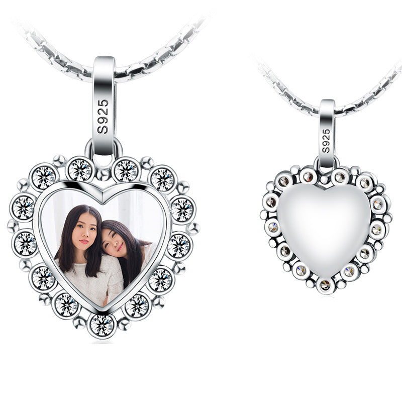 S925 silver necklace for women with a personalized photo pendant. Ideal silver jewelry gift for baby birthdays or special occasions.