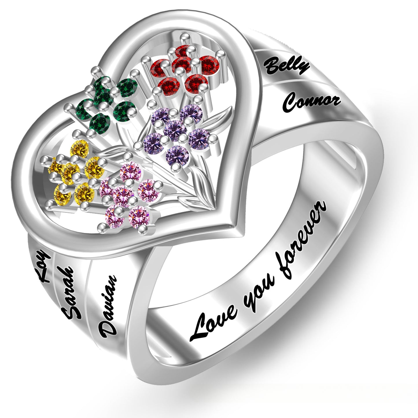 DIY engraved name ring 12 birthday stone jewelry rose ring birthday gift