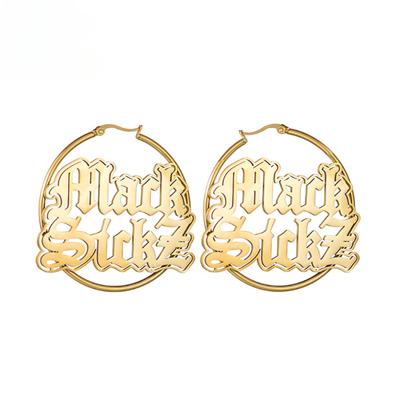 Custom personalized old English name earrings stainless steel letter name earrings