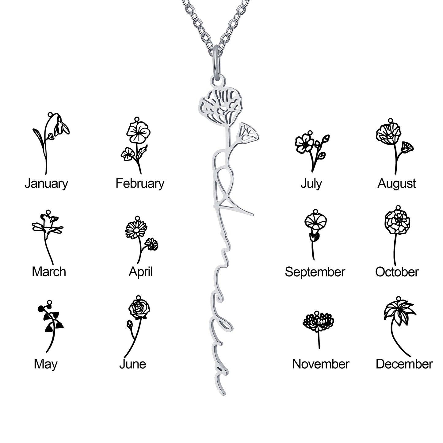 S925 Birthday Flower Necklace | Custom Name Necklace | 18K Gold Moonflower Jewelry | Perfect Gift for Moms
