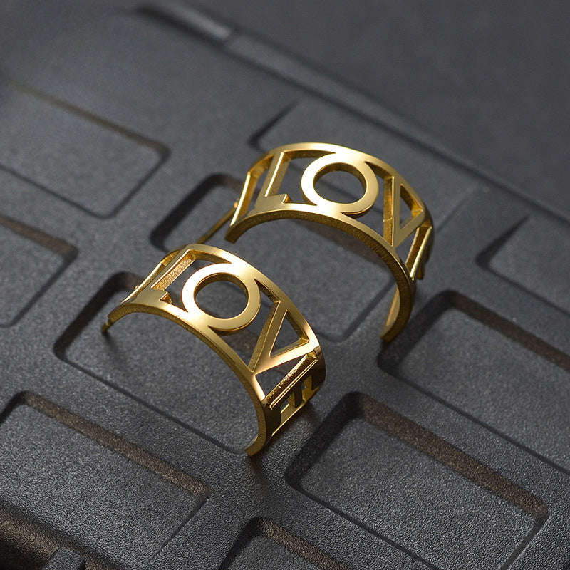 Wish fashion stainless steel name earrings female personality creative wide letter hollow earrings earrings