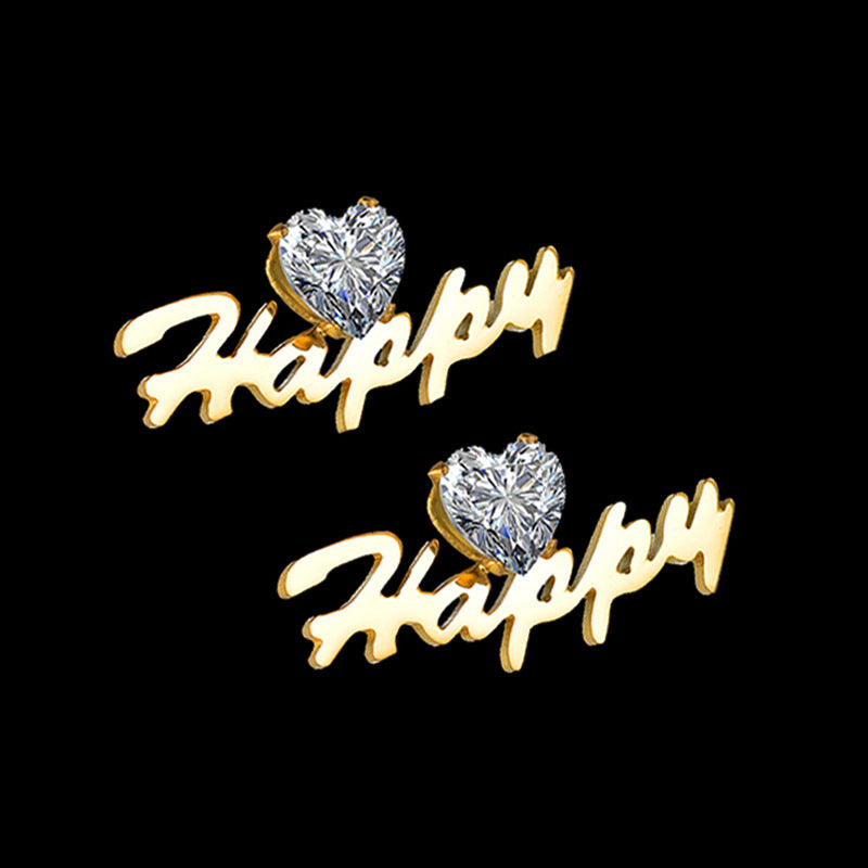 Elegant and stylish women's name earrings with diamond accents, popular stainless steel letter design.