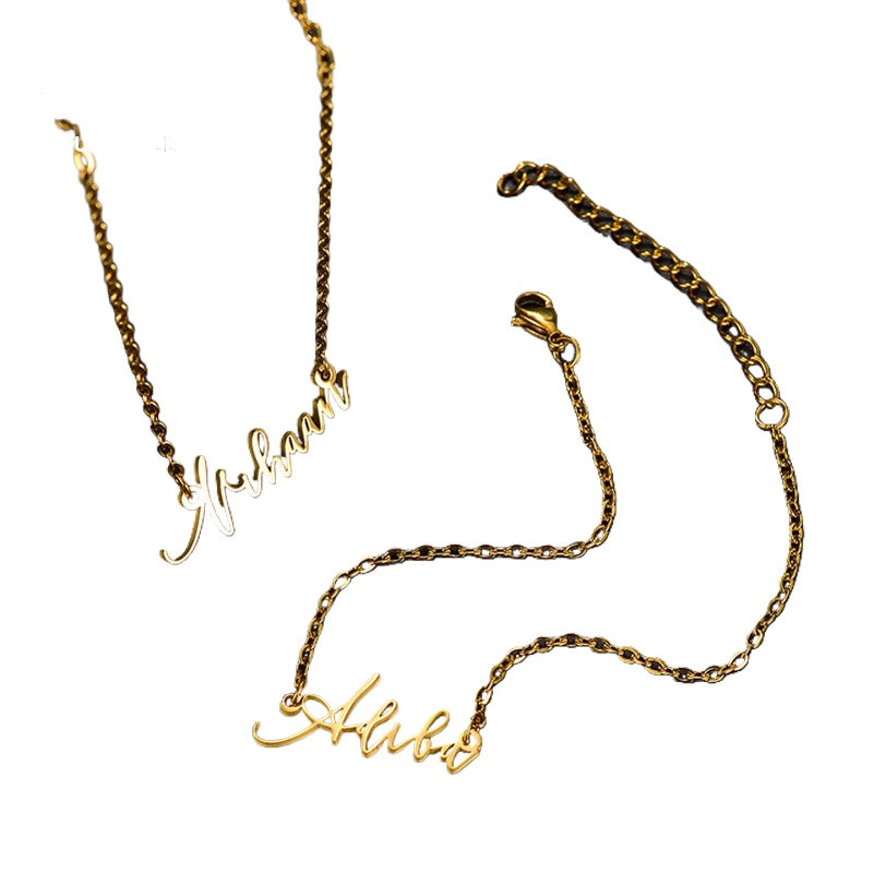 Jewelry Stainless Steel Letter Necklace Bracelet Personalized DIY English Name Trendy Clavicle Chain Set