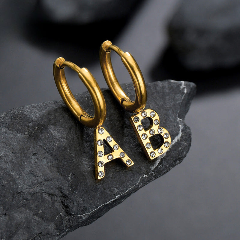 Popular stainless steel letter earrings, one minimum English name earrings, ear buckles, couple jewelry