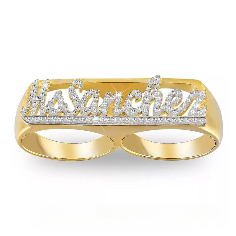 Hot Sale Personalized Engraved Double Finger Car Flower Name Ring Meaningful Gift