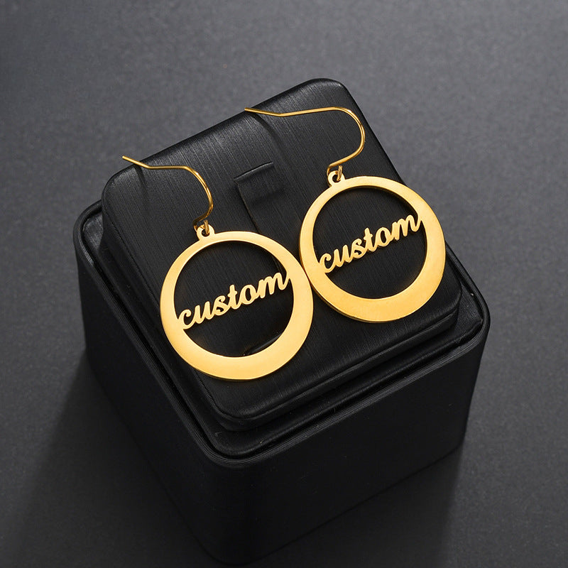 Custom titanium steel letter earrings for women with geometric design. Stylish and personalized.