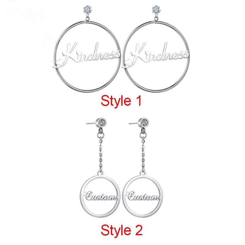 Trendy stainless steel letter name hoop earrings – bold and fashionable statement pieces.