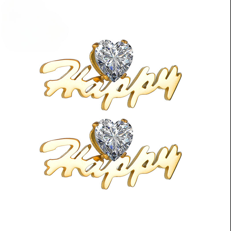 Elegant and stylish women's name earrings with diamond accents, popular stainless steel letter design.