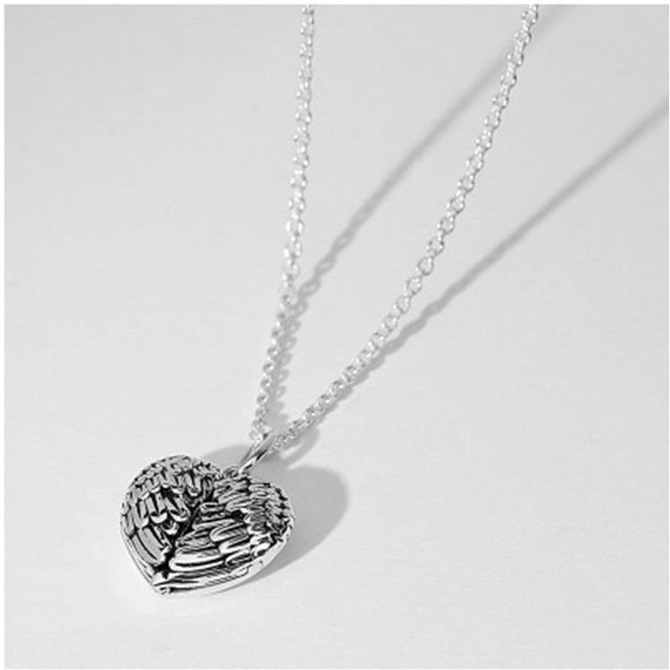 "S925 Sterling Silver Angel Wings Necklace. Custom photo pendant, perfect for Valentine's Day or birthday gift. Personalize your memories."
