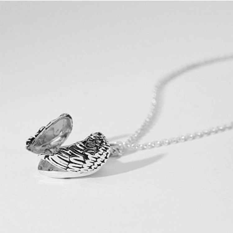 "S925 Sterling Silver Angel Wings Necklace. Custom photo pendant, perfect for Valentine's Day or birthday gift. Personalize your memories."