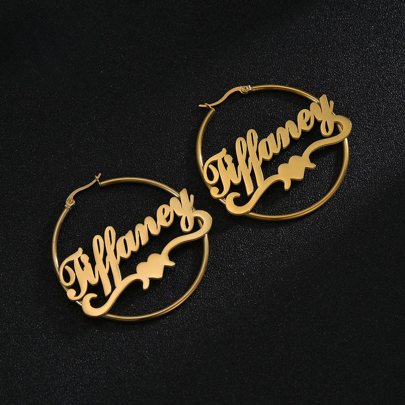Cut new name earrings women, stainless steel letter smooth matte earrings