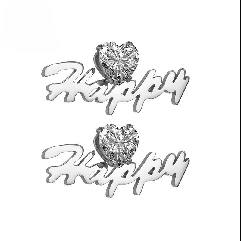 Elegant and stylish women's name earrings with diamond accents, popular stainless steel letter design.