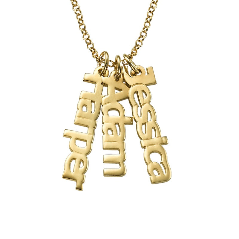Jewelry trending in a: S925 silver-plated long strip name necklace in 18k gold, customizable with 1-3 names. Classic and simple design.