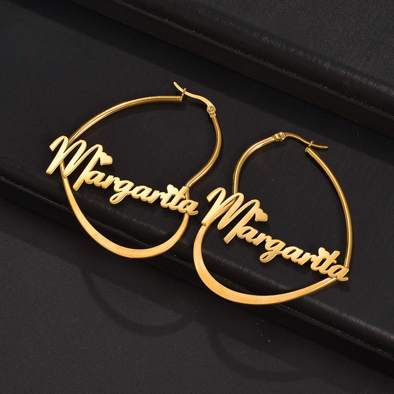 Heart-shaped name earrings with a simple, personalized English letter design.Stainless steel