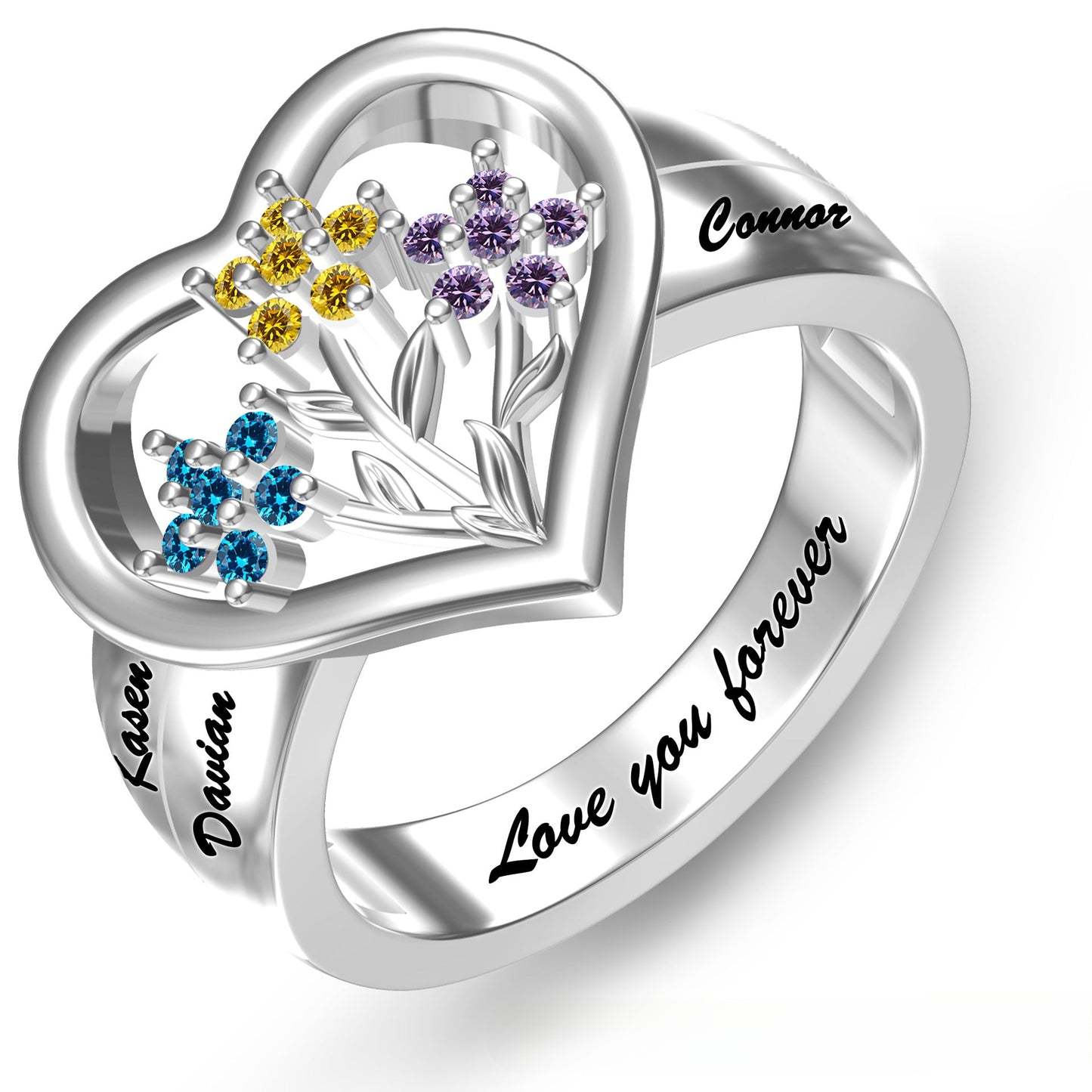 DIY engraved name ring 12 birthday stone jewelry rose ring birthday gift
