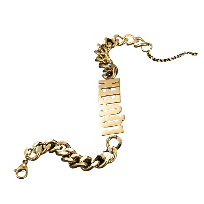 Hot sale titanium steel Cuban men's thick chain DIY letter name bracelet jewelry trend