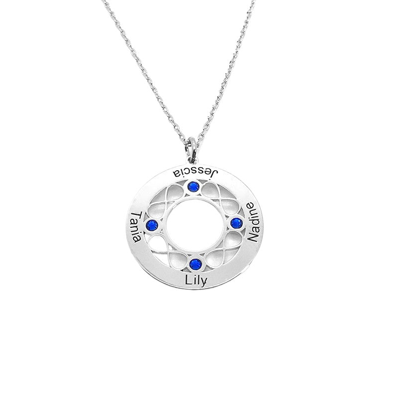 Jewelry Classic S925 Silver Infinity Circle Engraved Gemstone Necklace - Perfect Holiday Gift.
