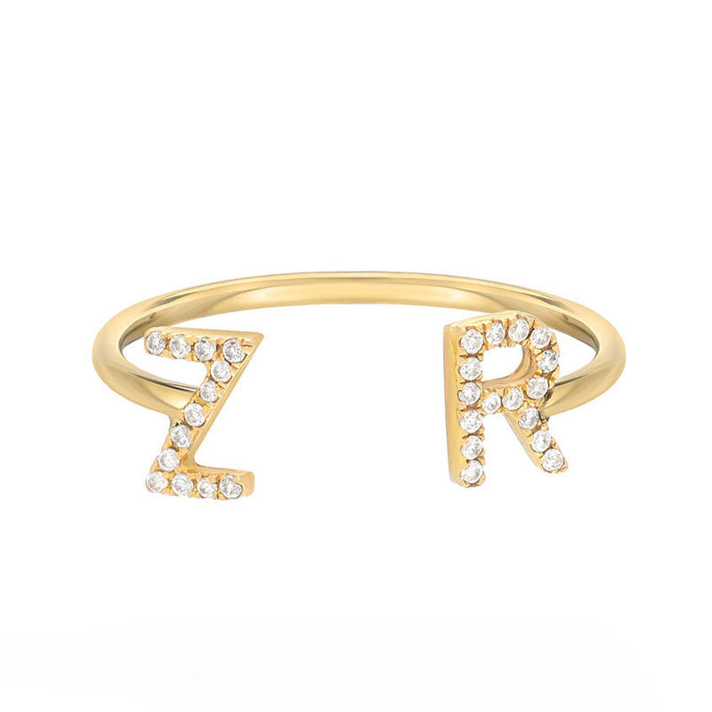 Hot Sale Two Initial Letters Diamond Set Simple Personality 925 Sterling Silver Ring