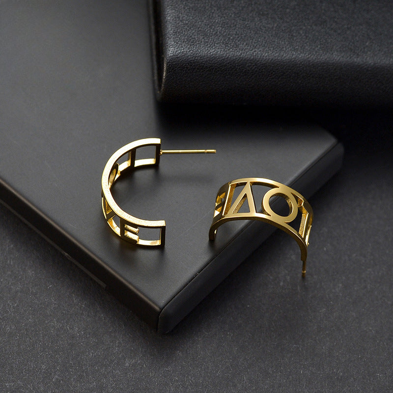 Wish fashion stainless steel name earrings female personality creative wide letter hollow earrings earrings